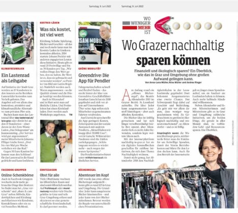Bericht der Kleinen Zeitung vom 9.7.2022 über nachhaltiges und kostensparendes Leben in Graz