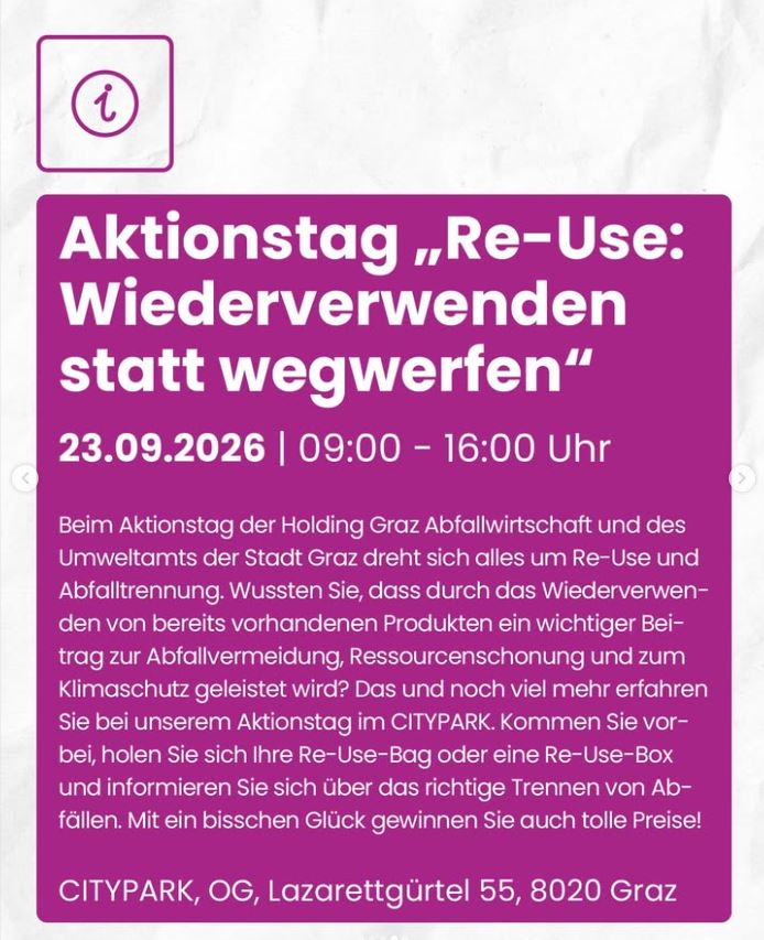 Aktionstag Re-Use: Wiederverwenden statt wegwerfen